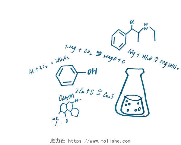 蓝色线条化学课化学知识化学式化学课涂鸦psd素材png素材
